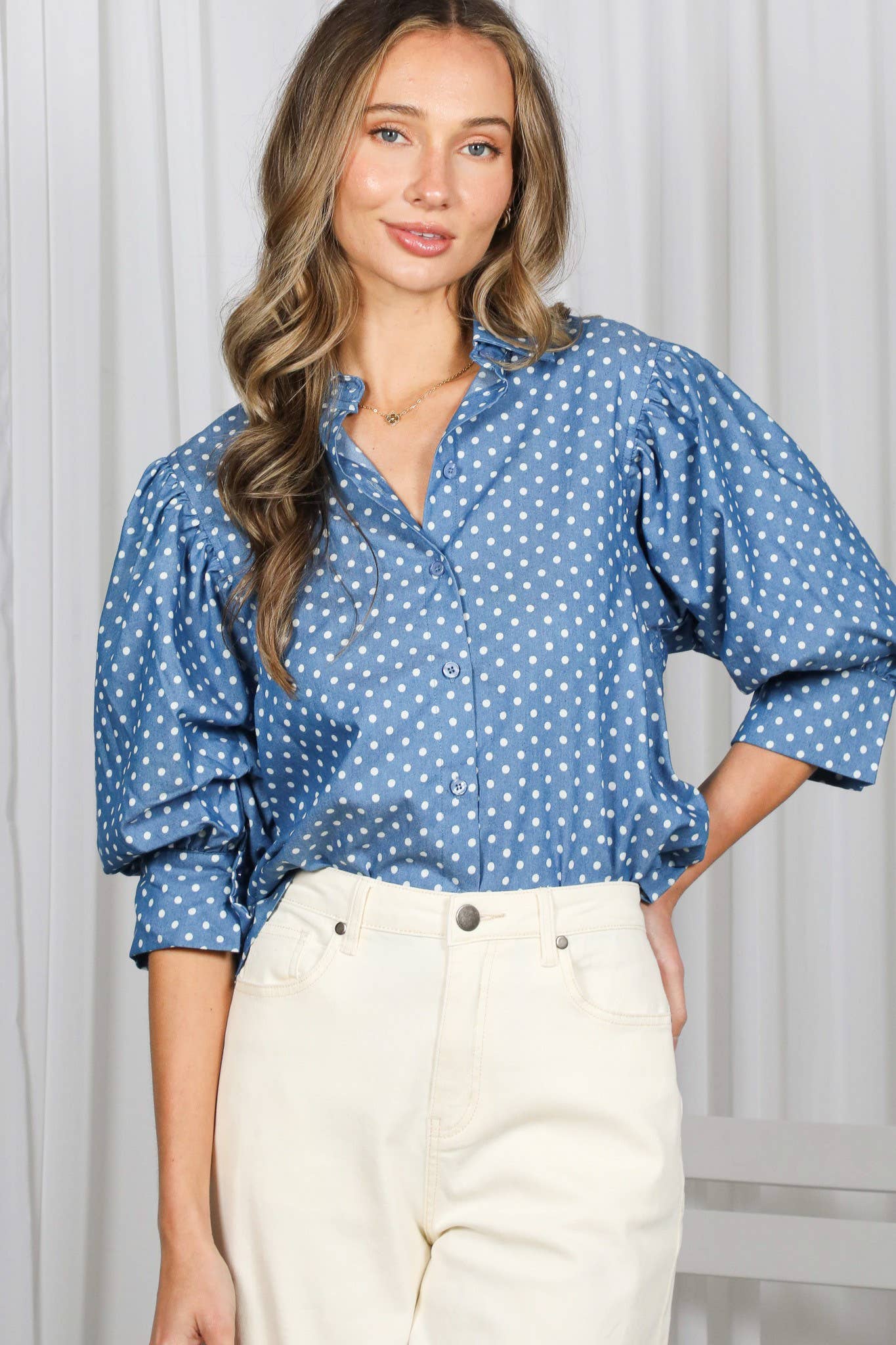 Polka Dot Puff Sleeve Top