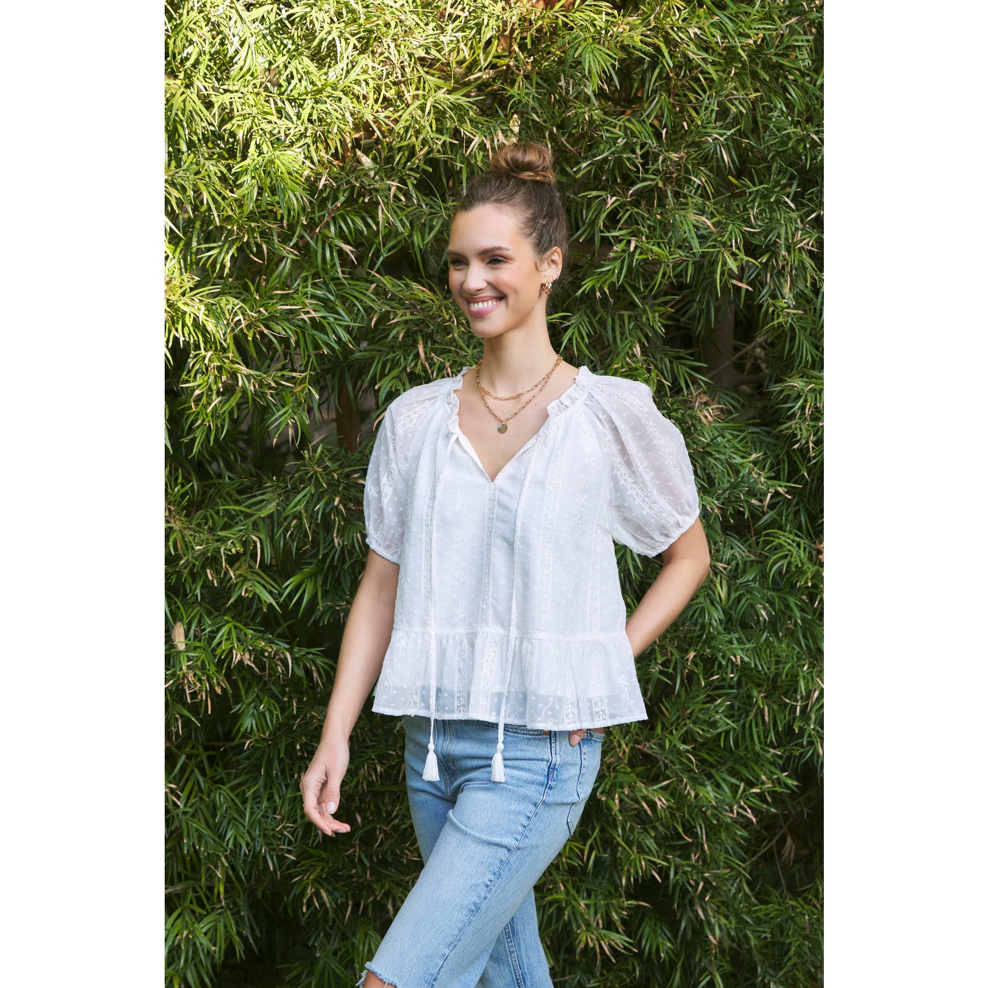 EMBROIDERED CHIFFON BLOUSE