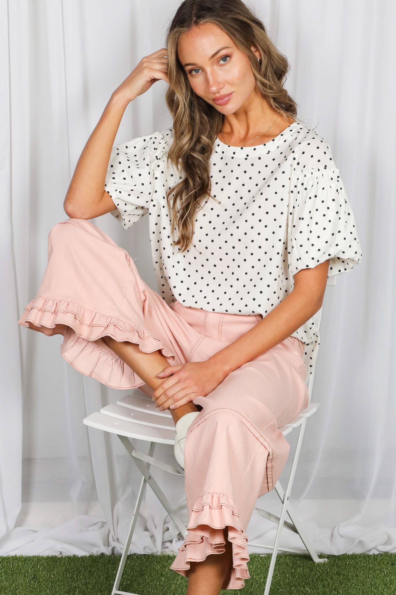 Swiss Dot Puff Sleeves Top