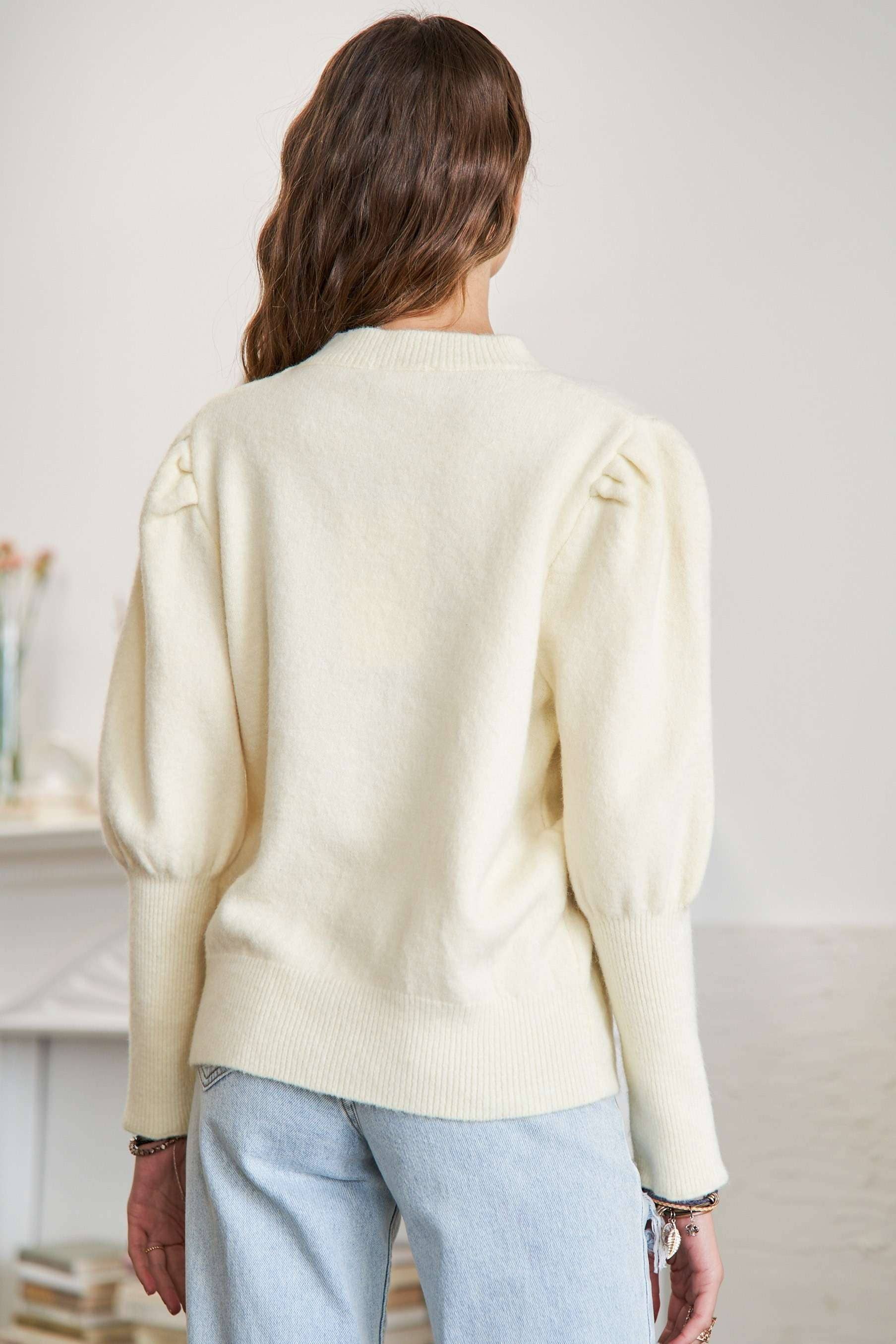 ROUND NECK PUFFY SLEEVES SWEATER
