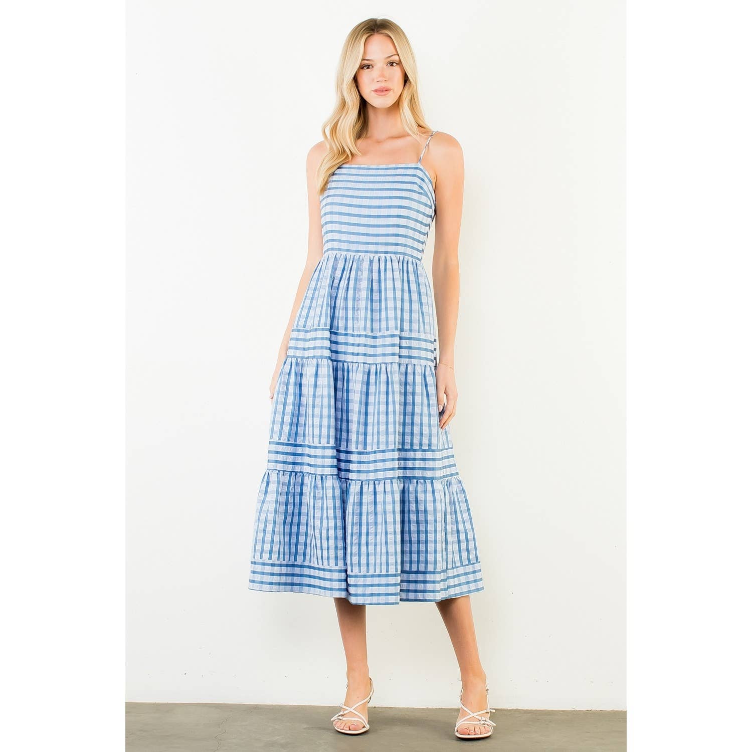Thin Strap Striped Pattern Tiered Dress
