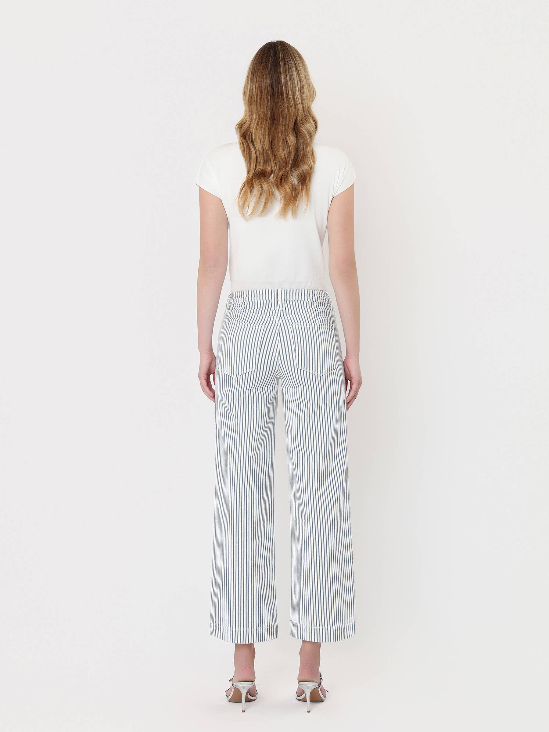 STRIPE HIGH RISE WIDE LEG JEANS