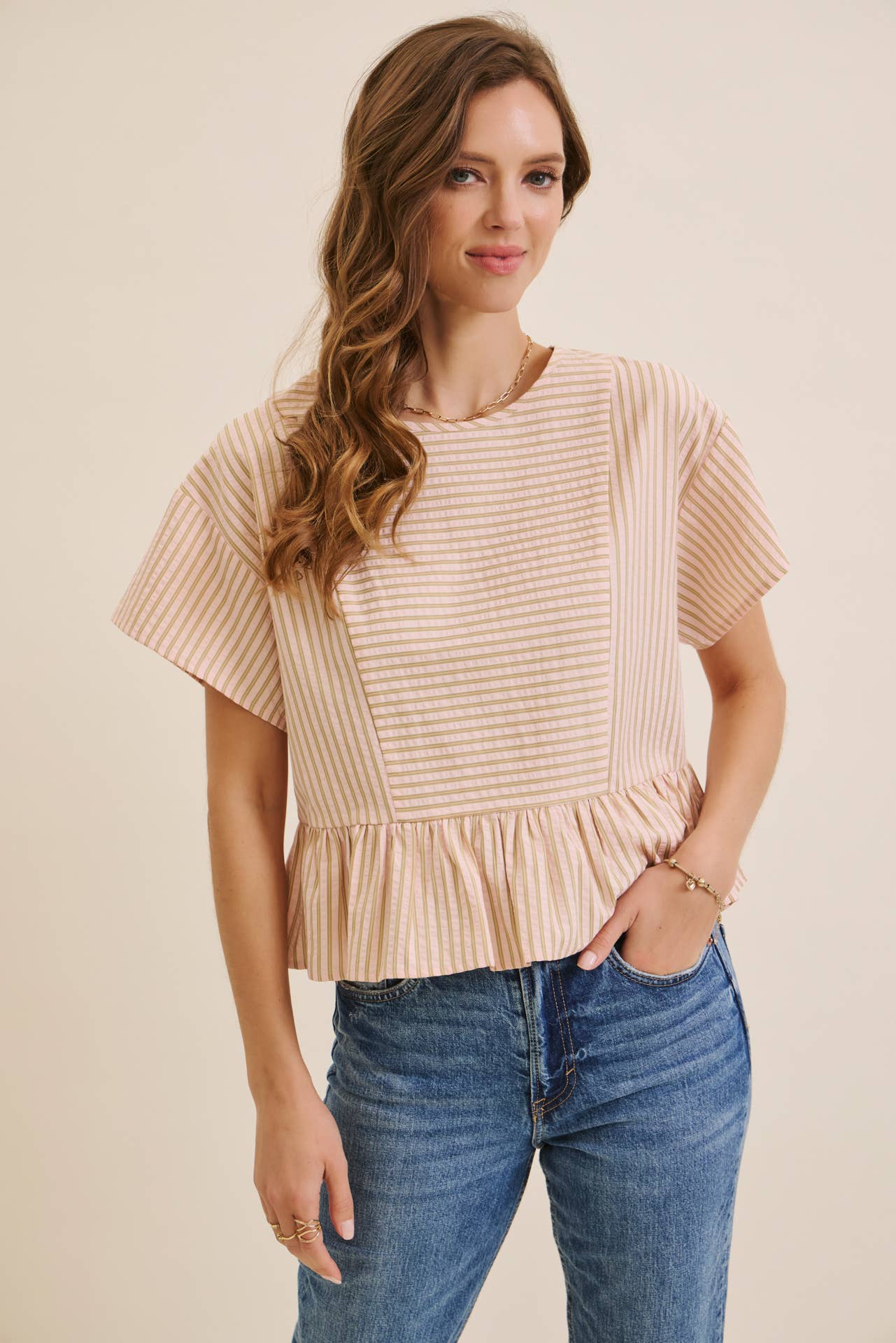 BABYDOLL STRIPE PEPLUM BLOUSE