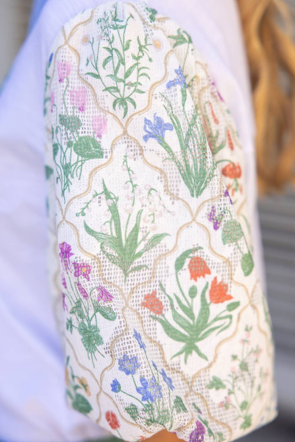 Floral Bubble Sleeve Knit Top