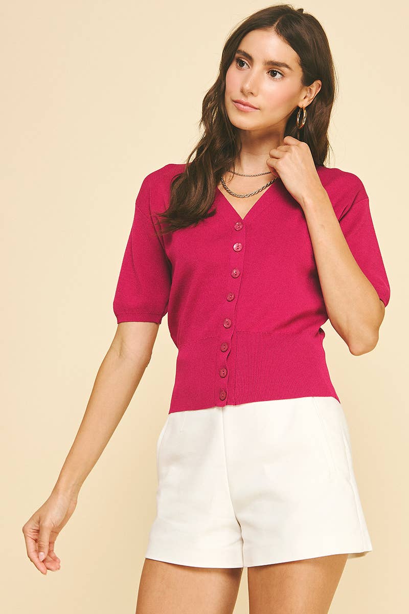 SOLID V-NECK KNIT CARDIGAN
