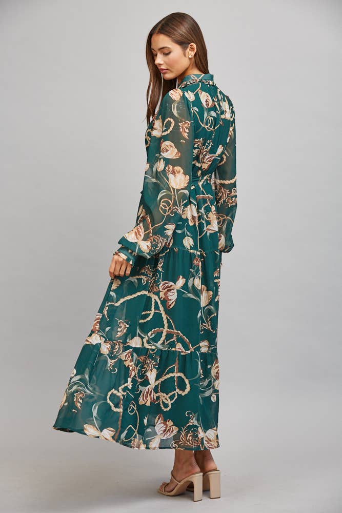 FLORAL/CHAIN PRINT CHIFFON DRESS