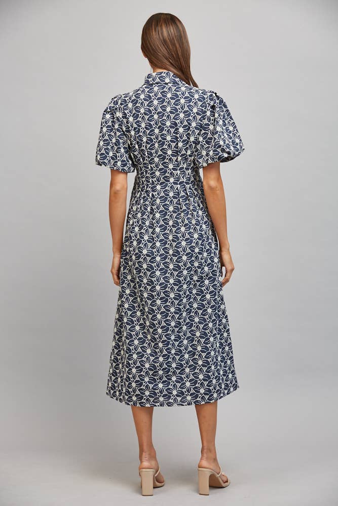 FLORAL EYELET MIDI DRESS