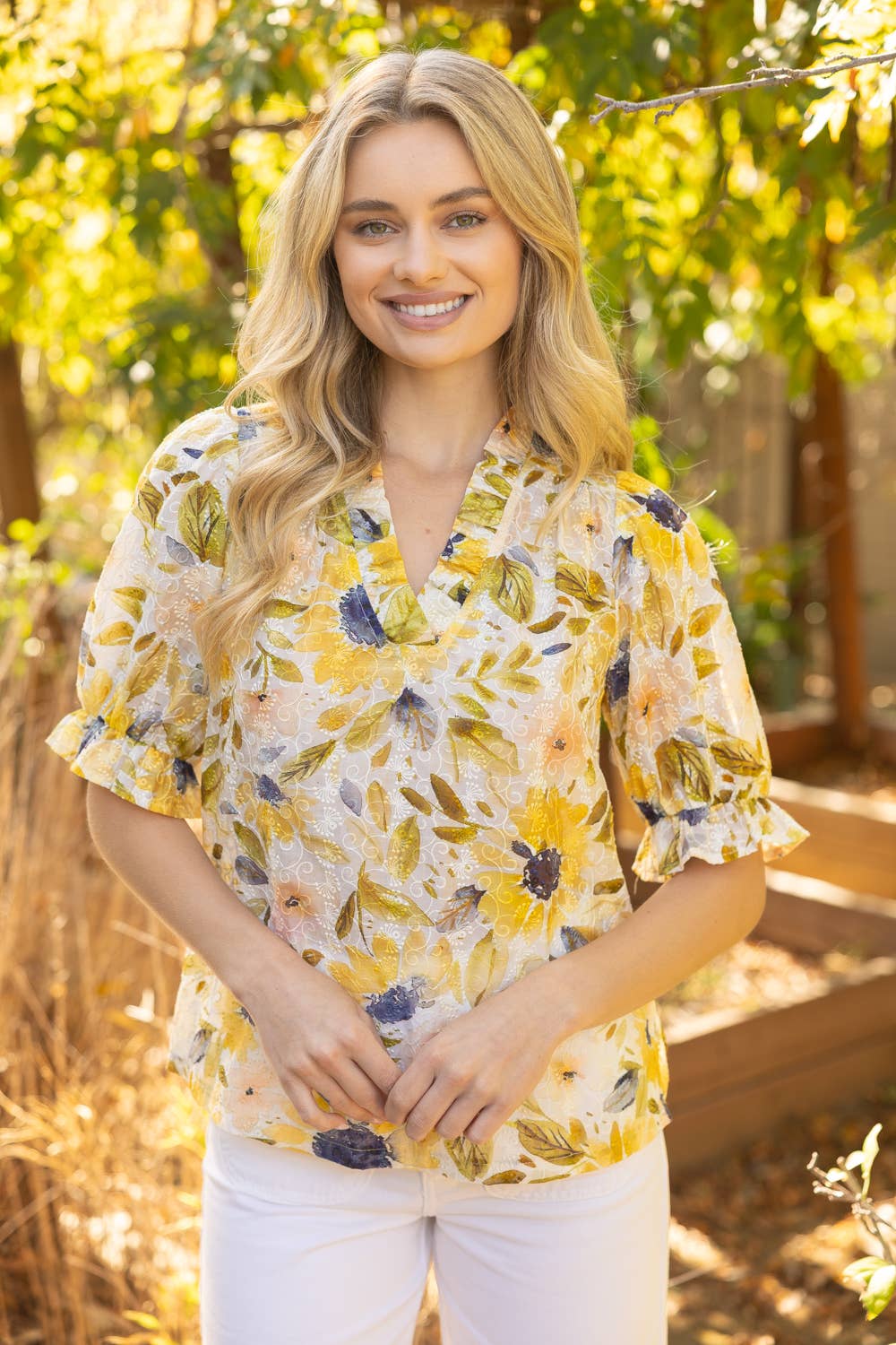 Floral Print Embroidery Top