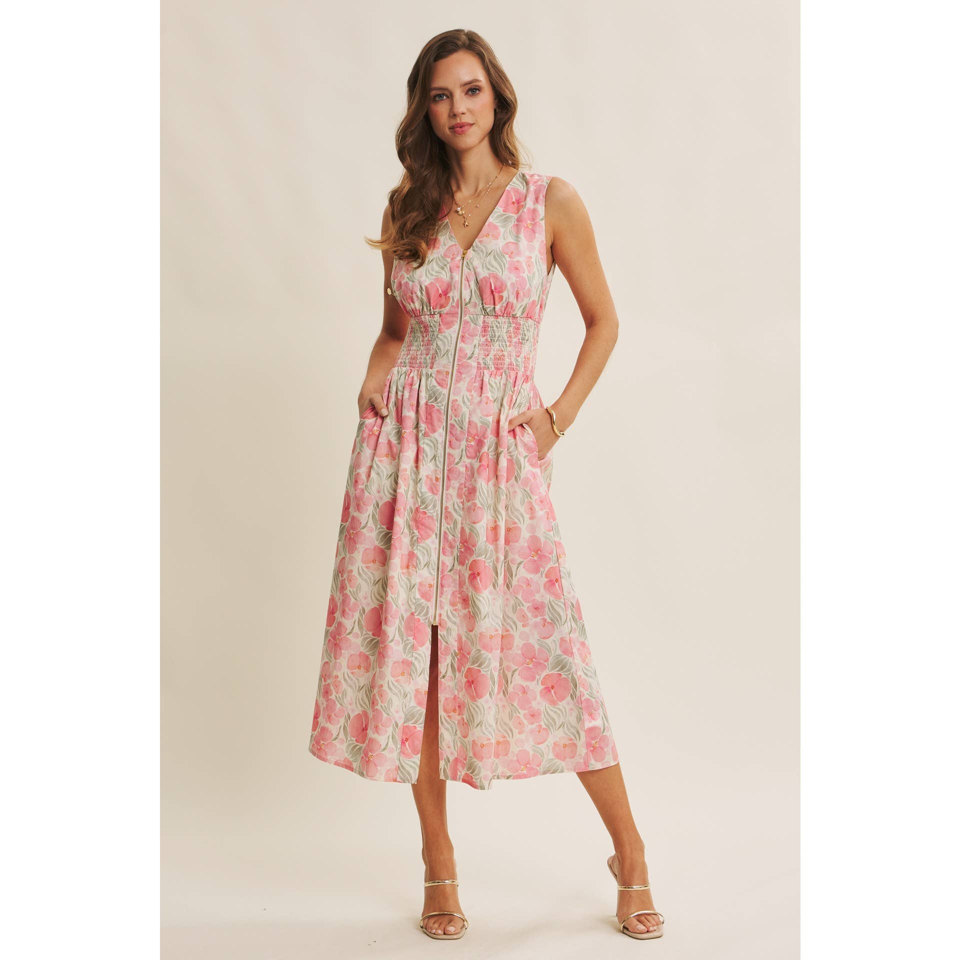 ZIP-FRONT COTTON MIDI DRESS