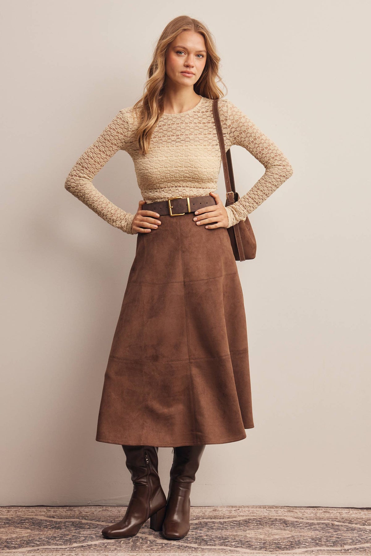 Suede A-Line Midi Skirt