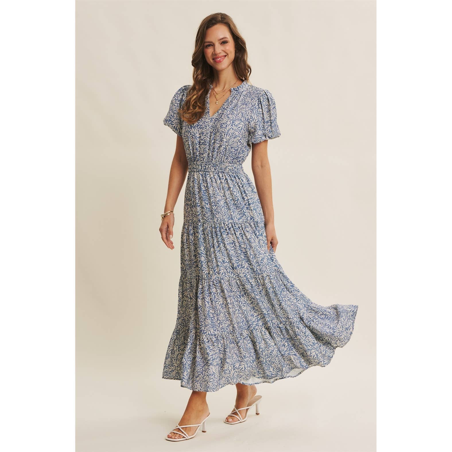 GARDEN LEAF FLOWY MAXI DRESS