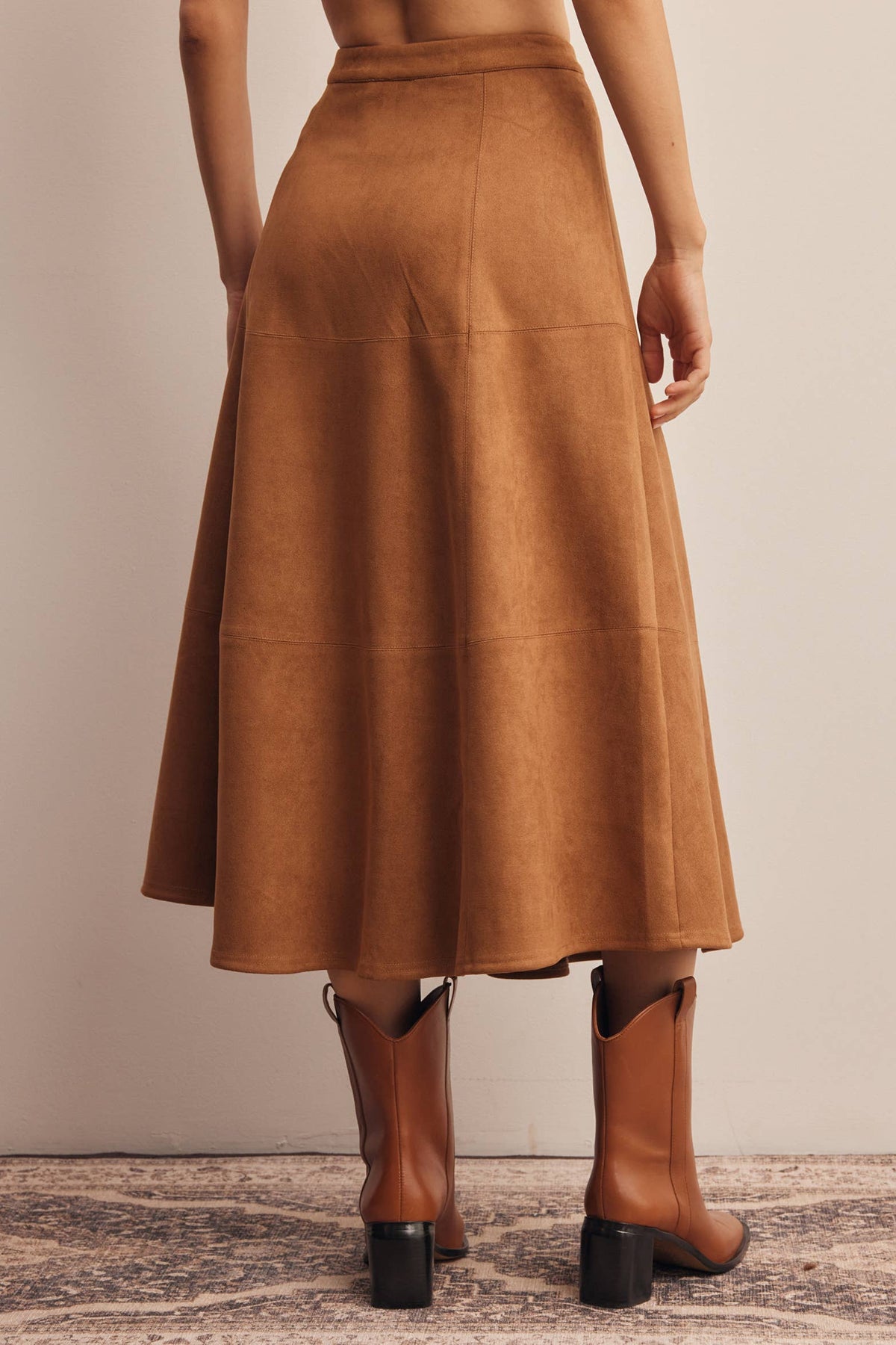 Suede A-Line Midi Skirt