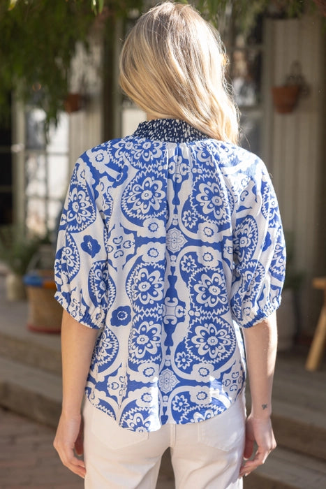 Floral Smocked Collar Top