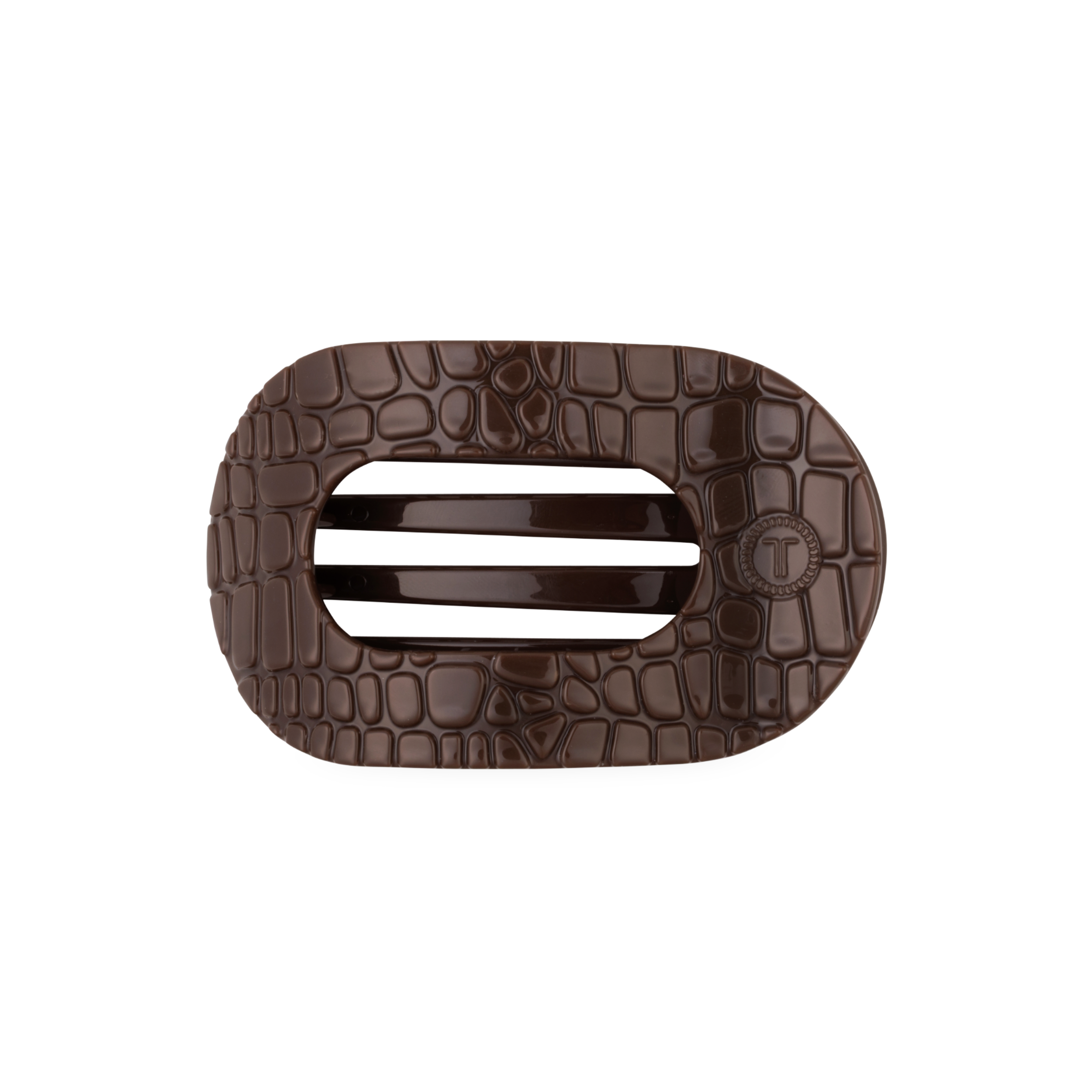 Brown Crocodile Medium Flat Round Hair Clip