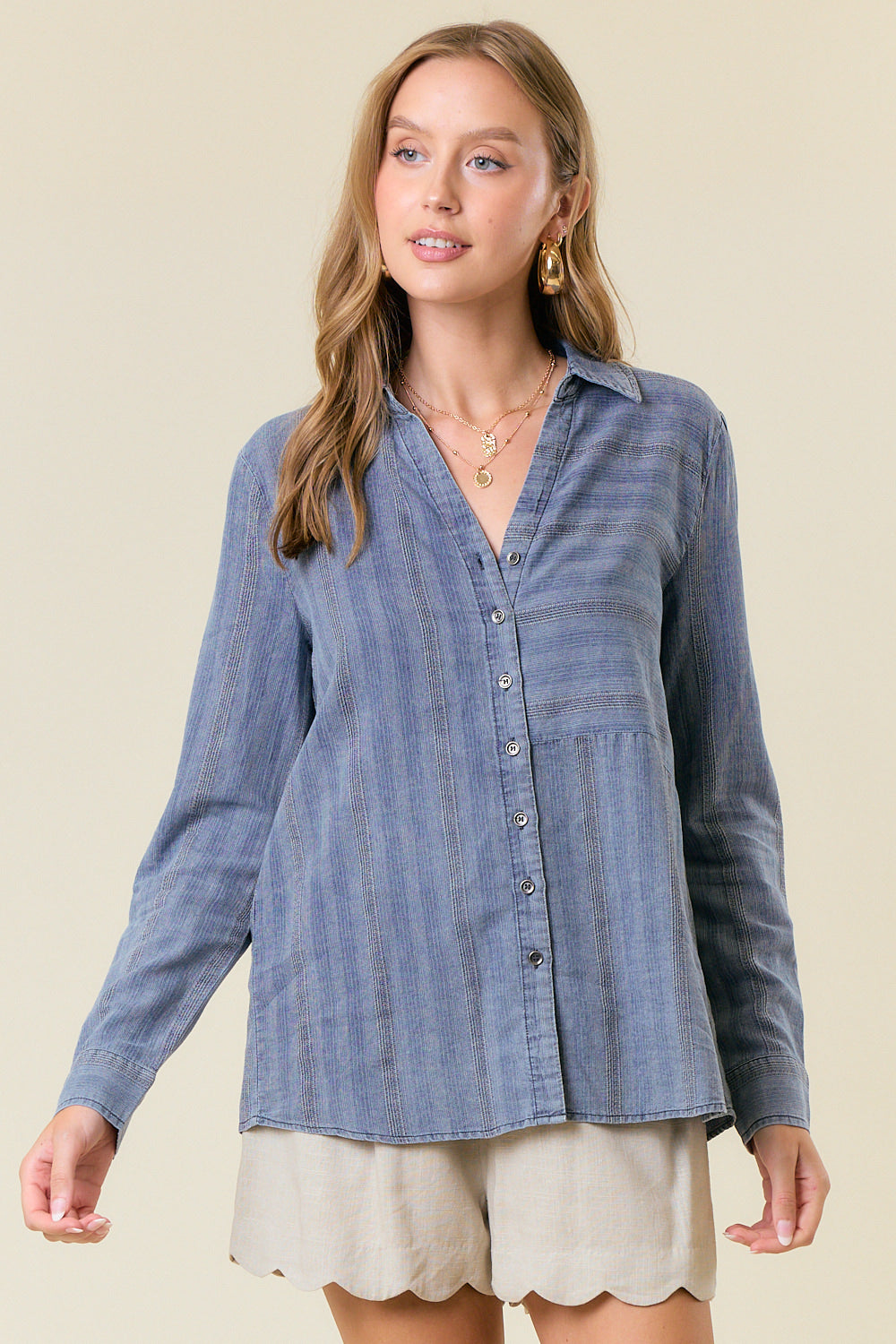 Striped Chambray Button Down