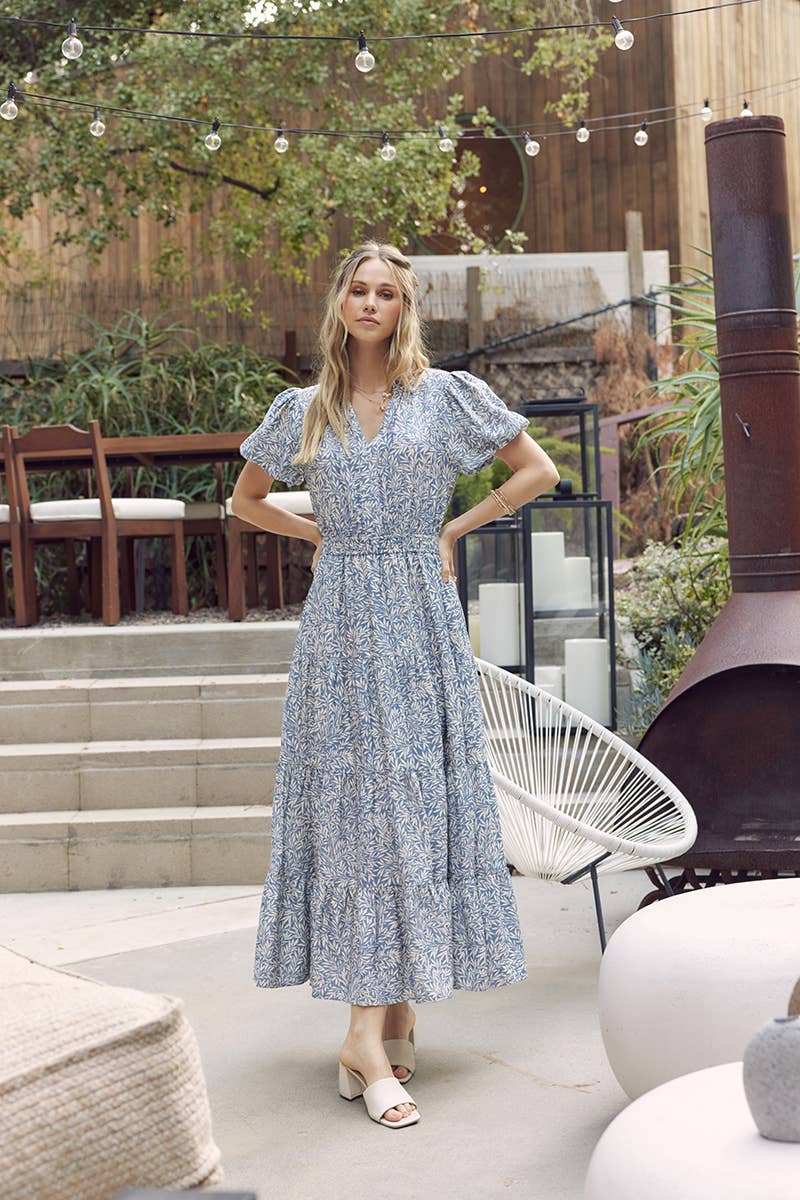 GARDEN LEAF FLOWY MAXI DRESS