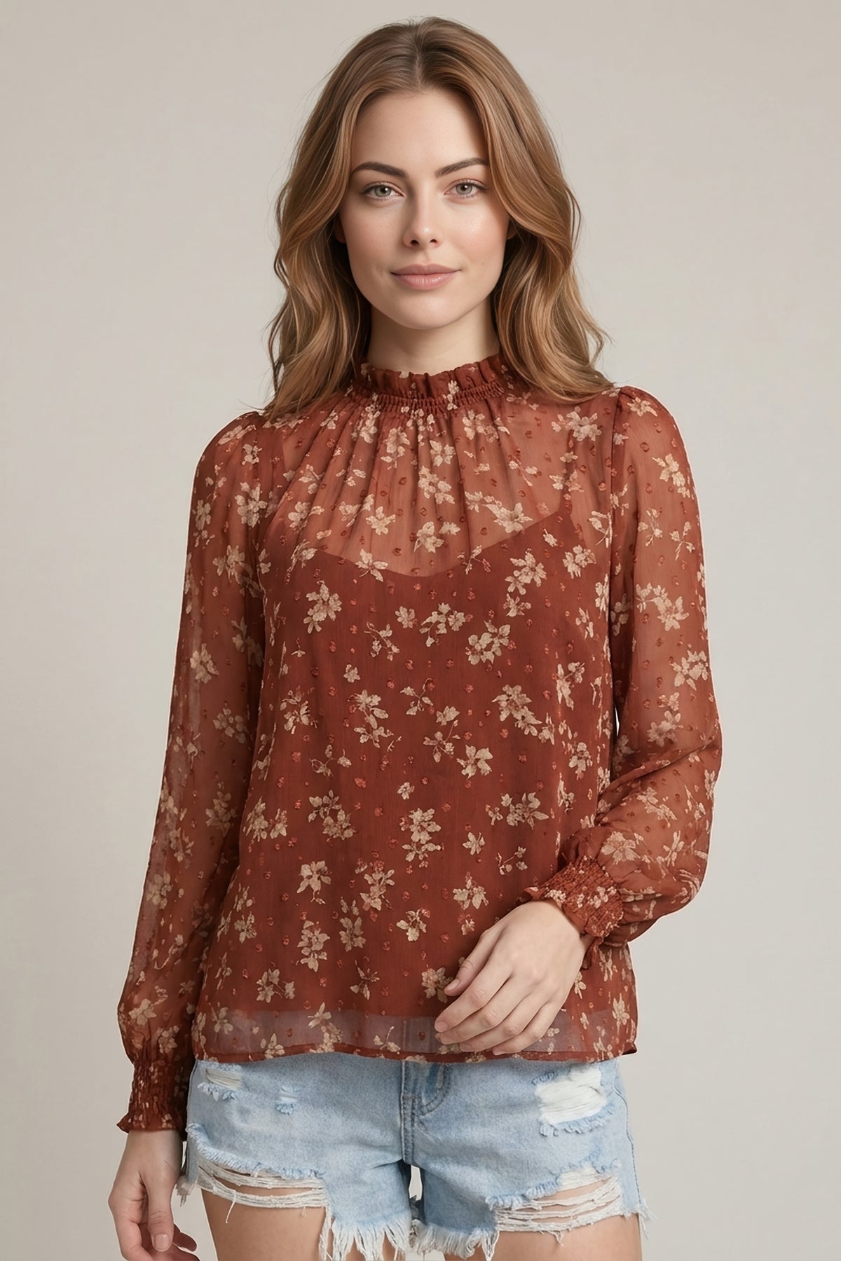 Floral Print Ruffle Blouse