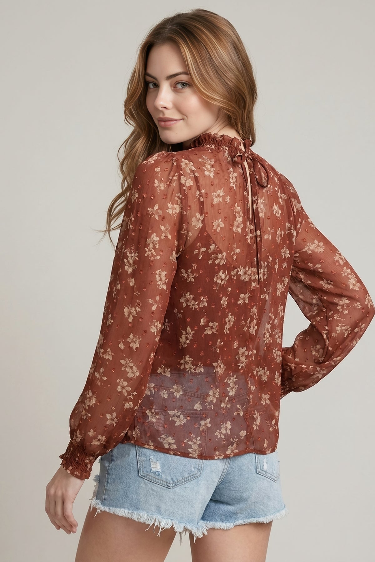 Floral Print Ruffle Blouse