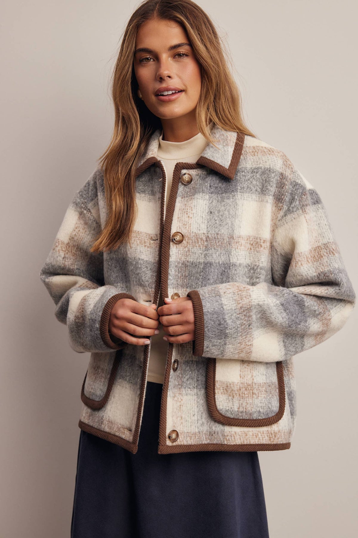 Plaid Contrast Trim Jacket