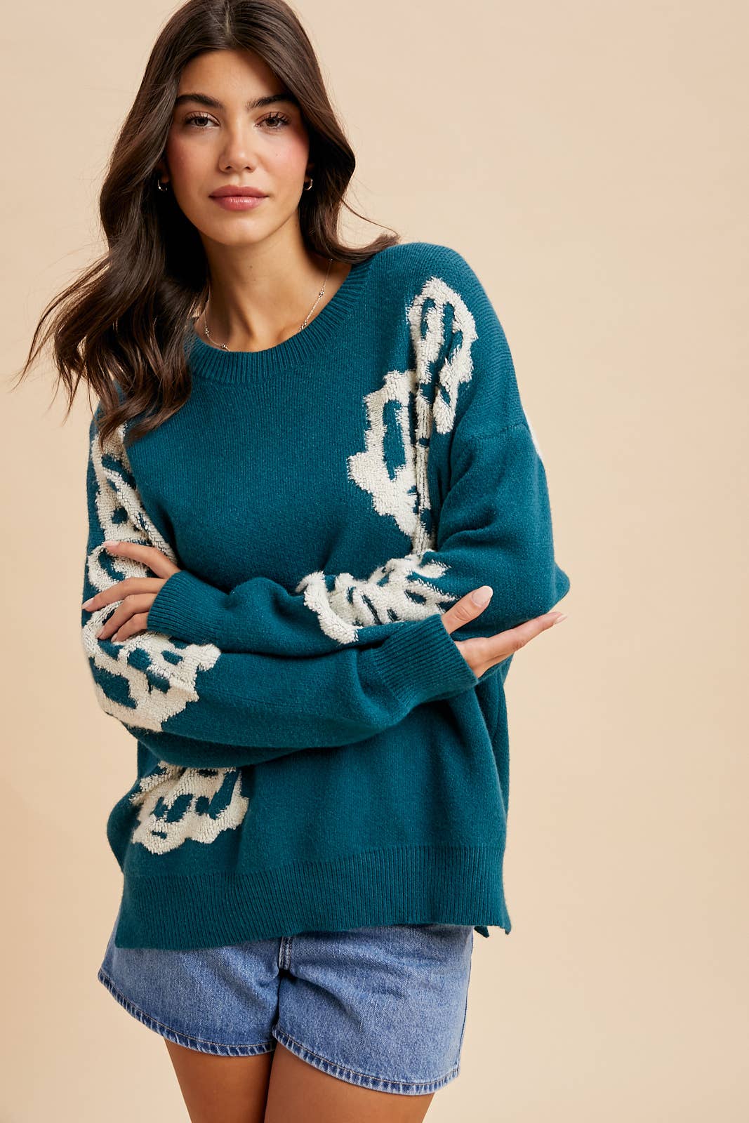 INTARSIA FLORAL KNITTED SWEATER