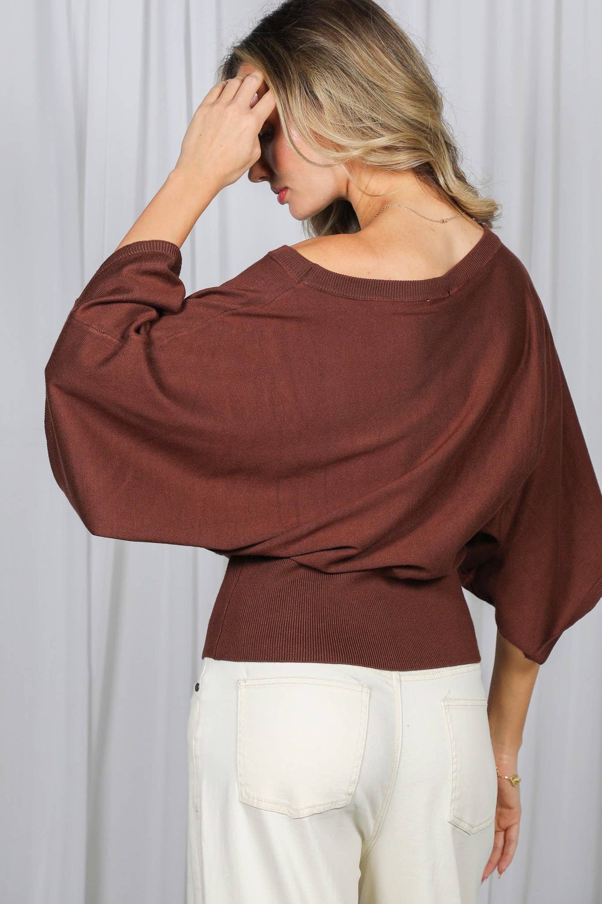 Flattering Dolman Sleeve Knitted Sweater