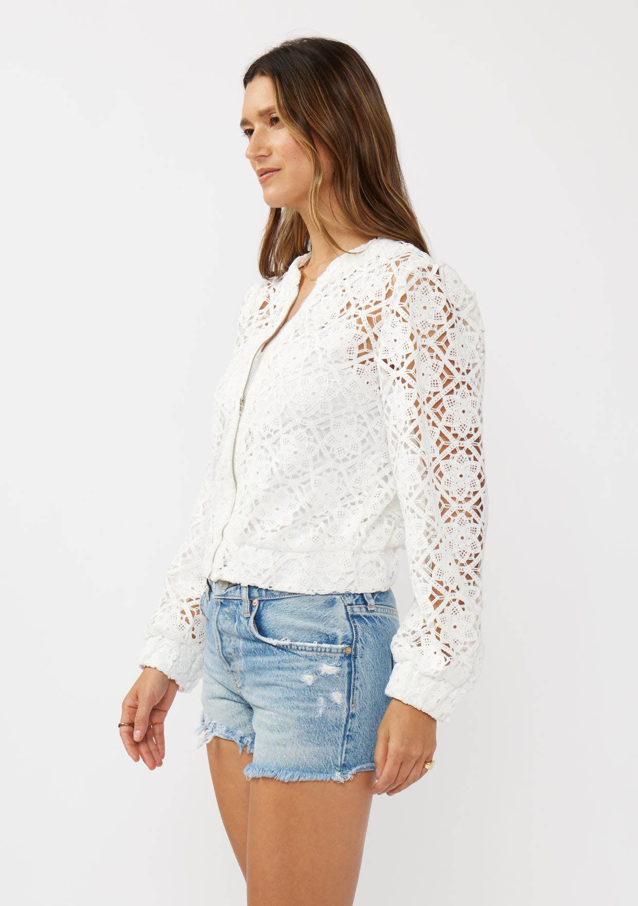 Floral Crochet Bomber Jacket