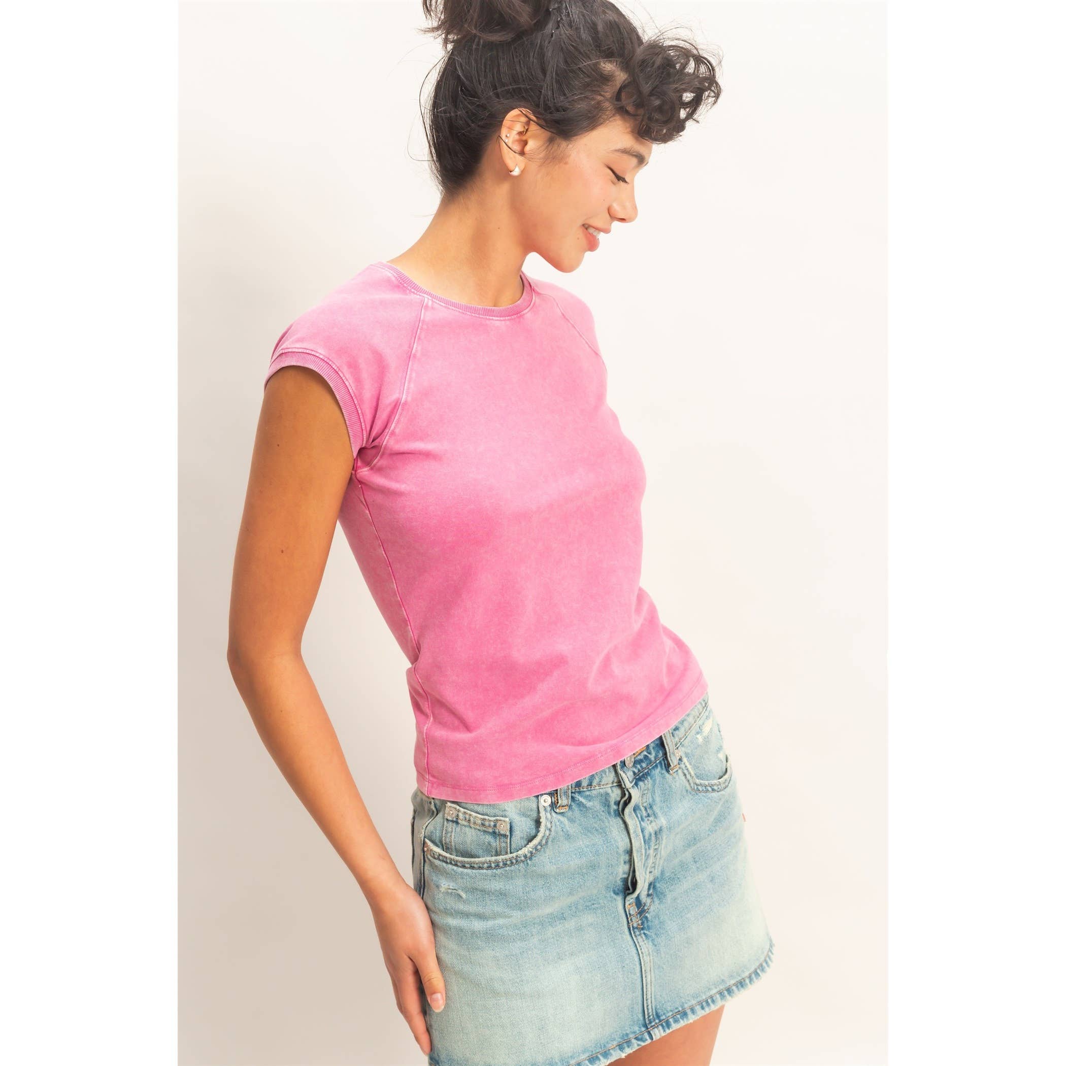 Mineral Wash Raglan Short Sleeve Top