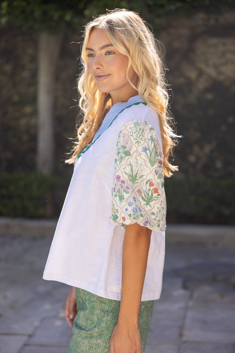Floral Bubble Sleeve Knit Top