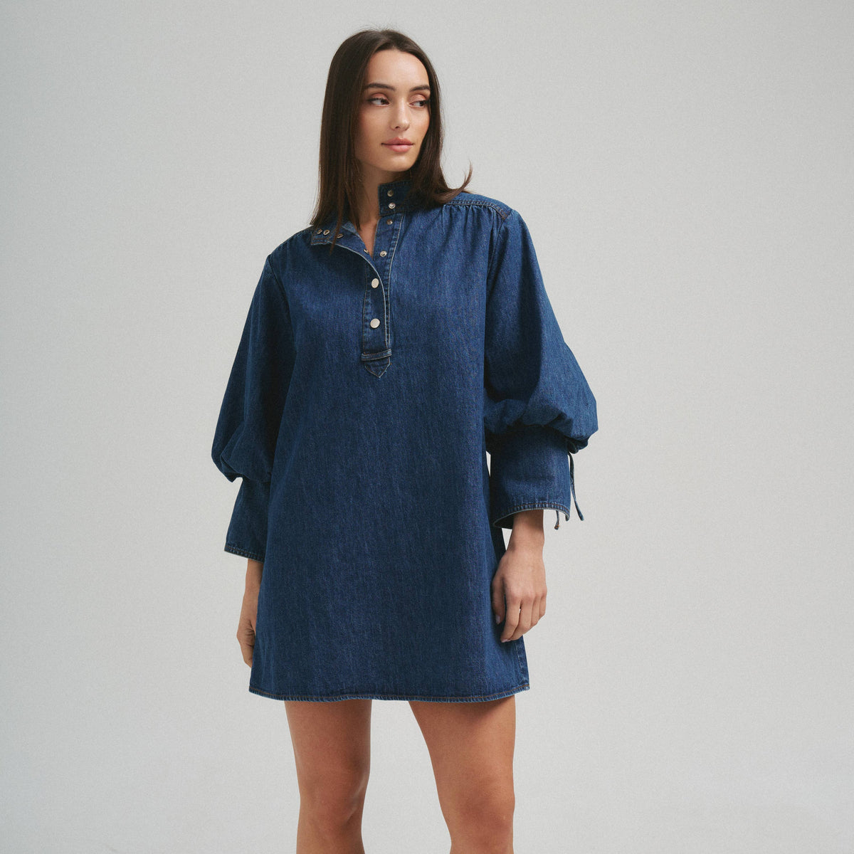 Quarter sleeve denim mini dress