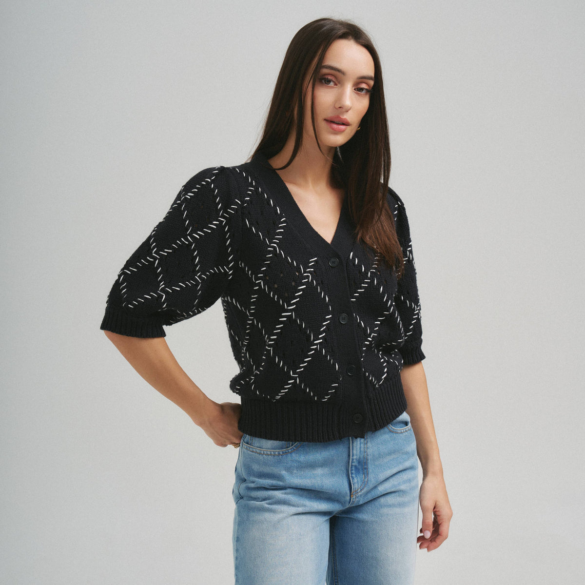 Whipstitch Diamond Cardigan