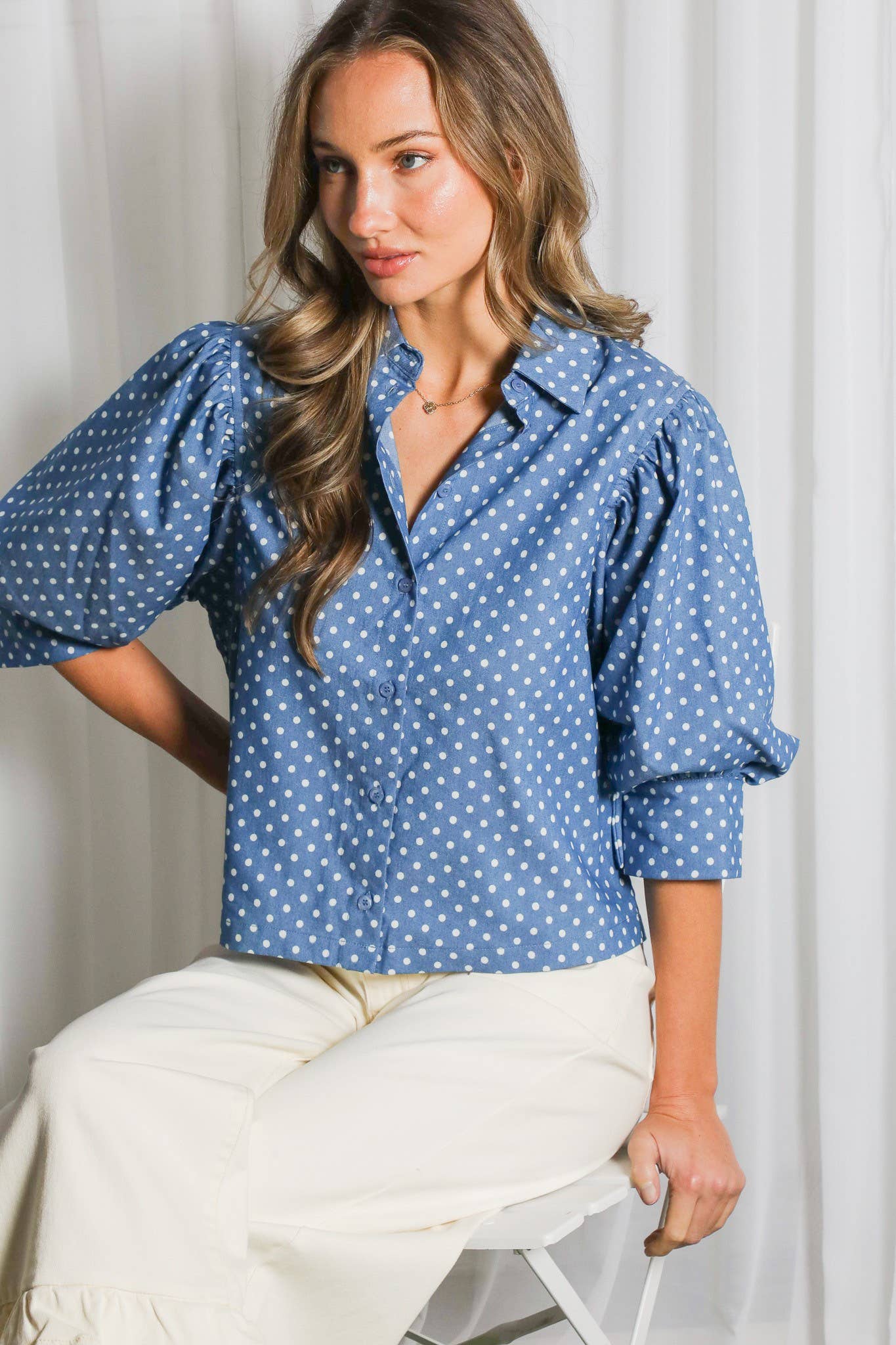 Polka Dot Puff Sleeve Top