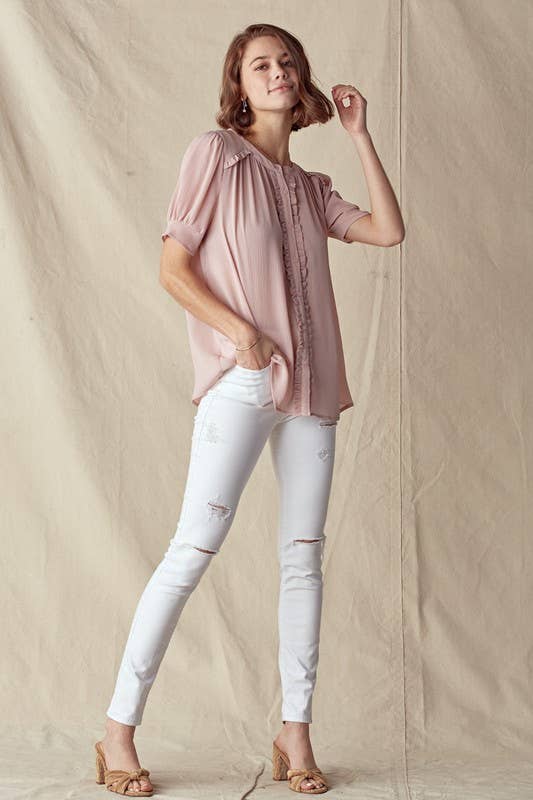Ruffle Detail Puff Sleeve Blouse