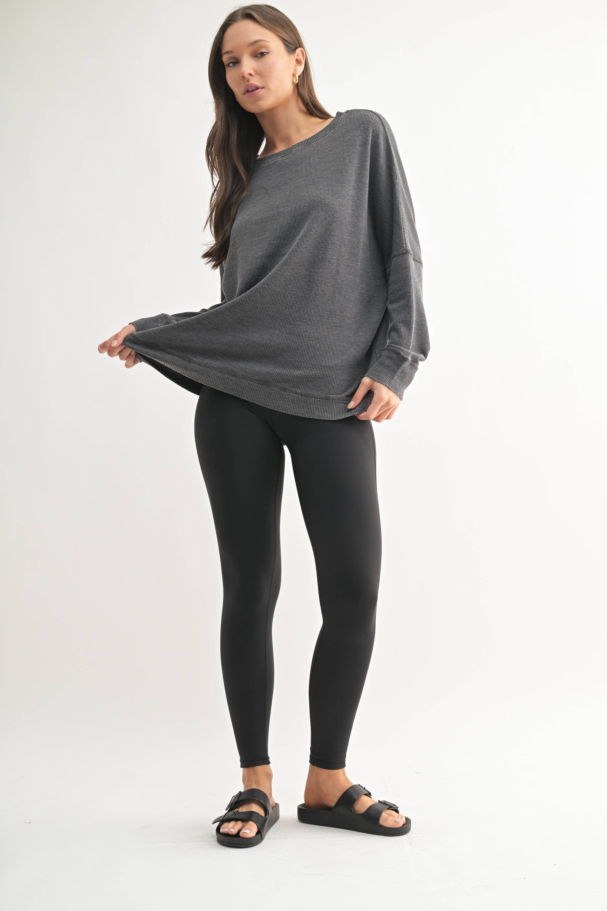 Waffle Ribbed Roundneck Pullover