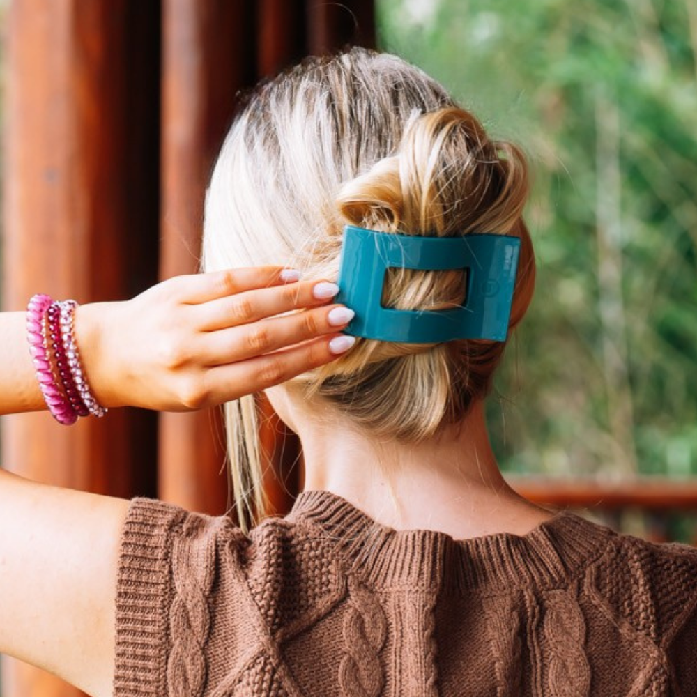 Teal With It Medium Flat Rectangle Hair Clip