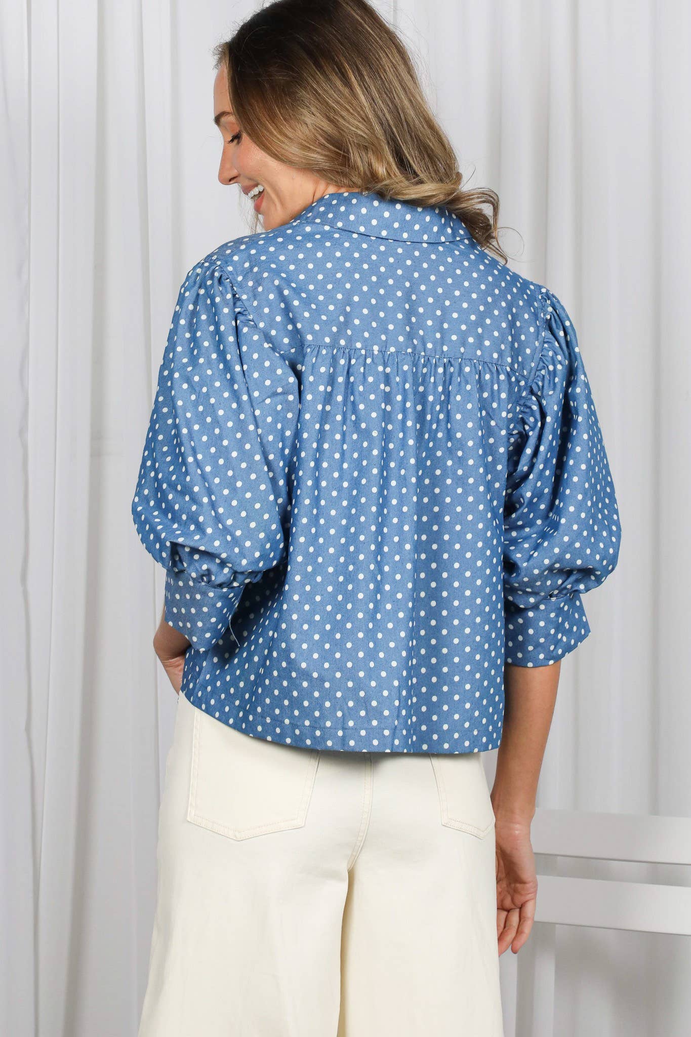 Polka Dot Puff Sleeve Top