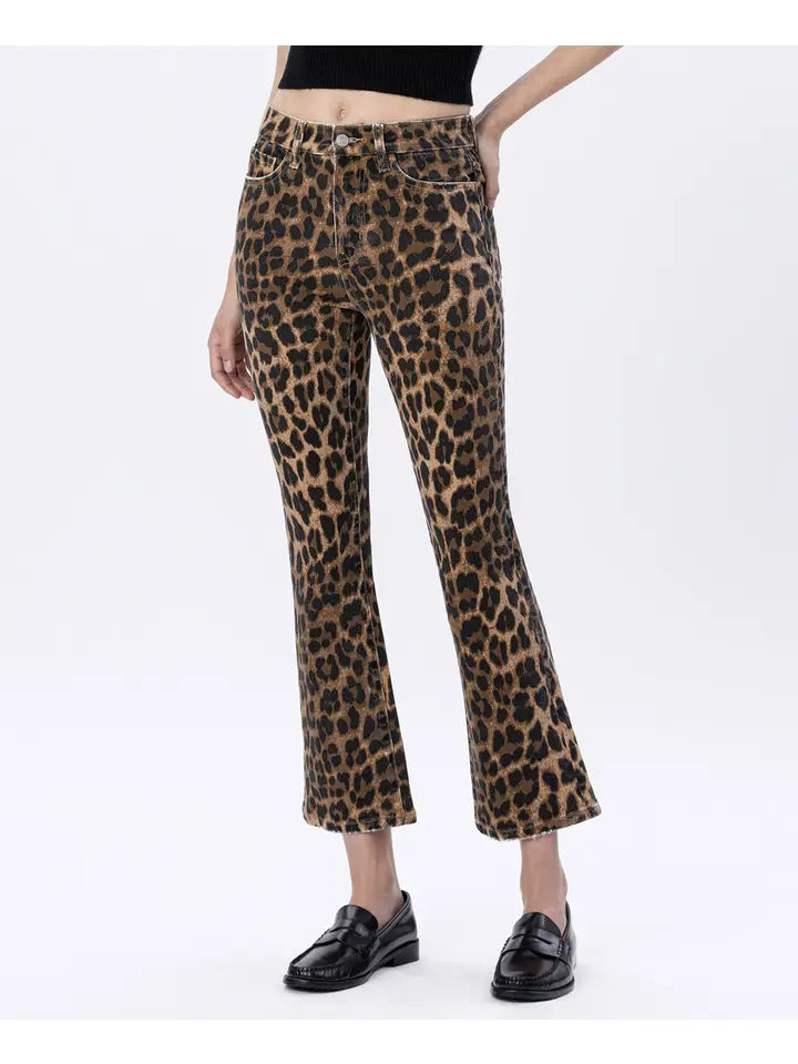 High Rise Leopard Print Kick Flare