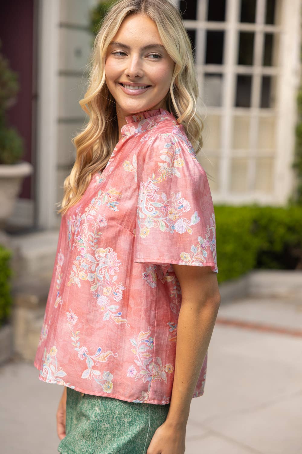 Ruffled V-Neck Floral Top