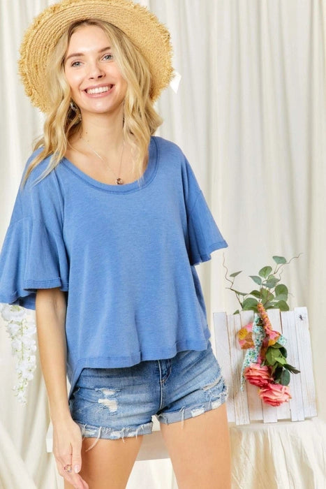 Boat Neck Ruffle Top