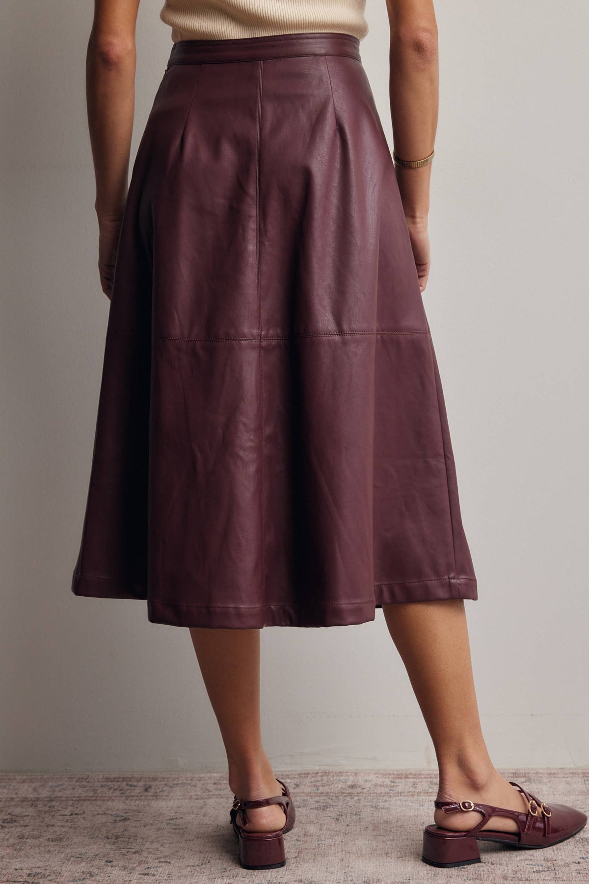 Faux Leather A-Line Midi Skirt