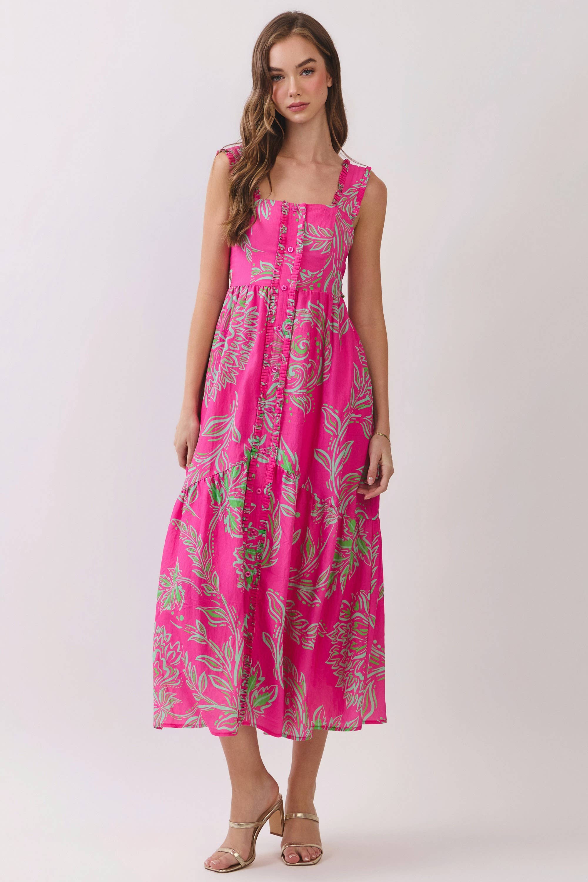 Tropical Print Midi Dress