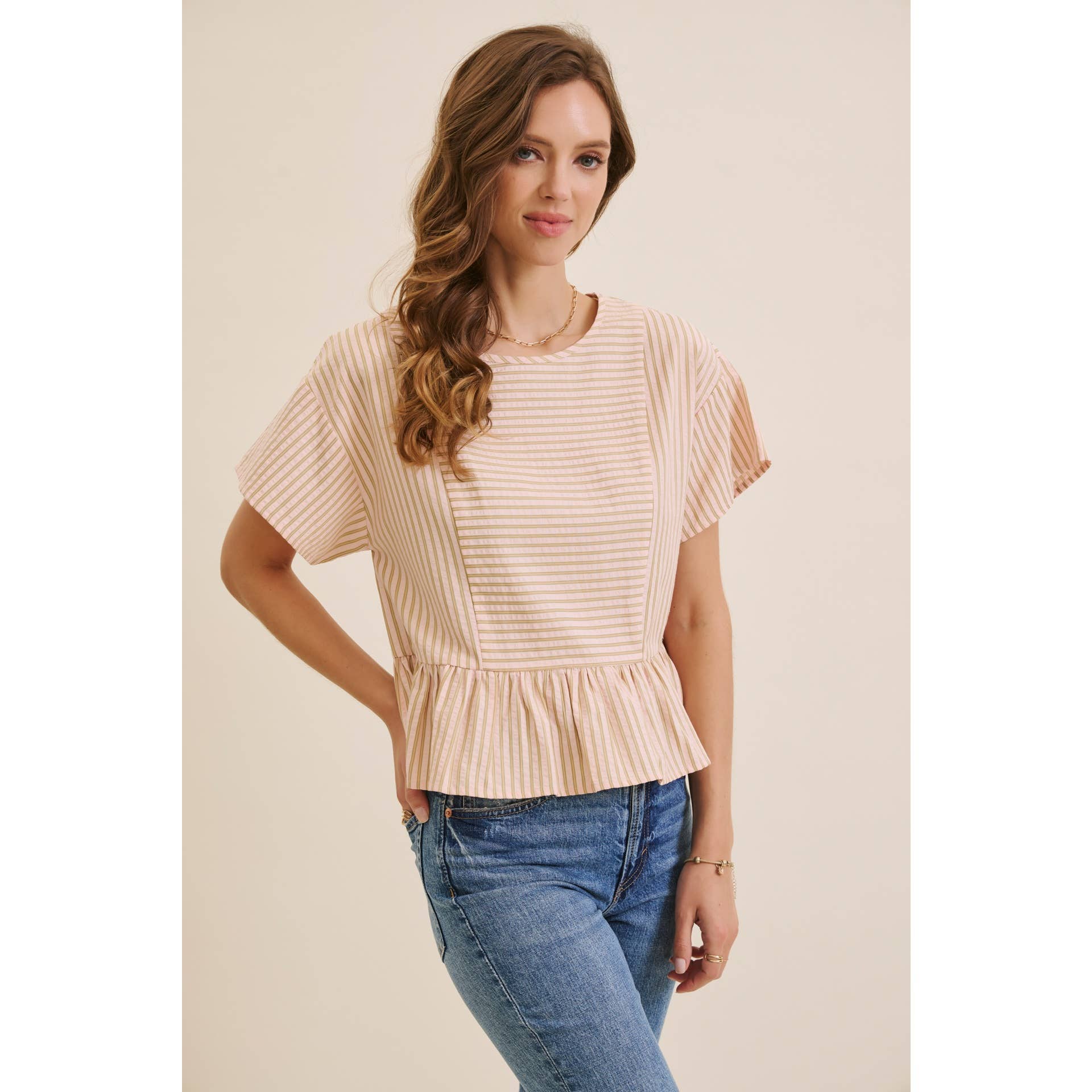 BABYDOLL STRIPE PEPLUM BLOUSE