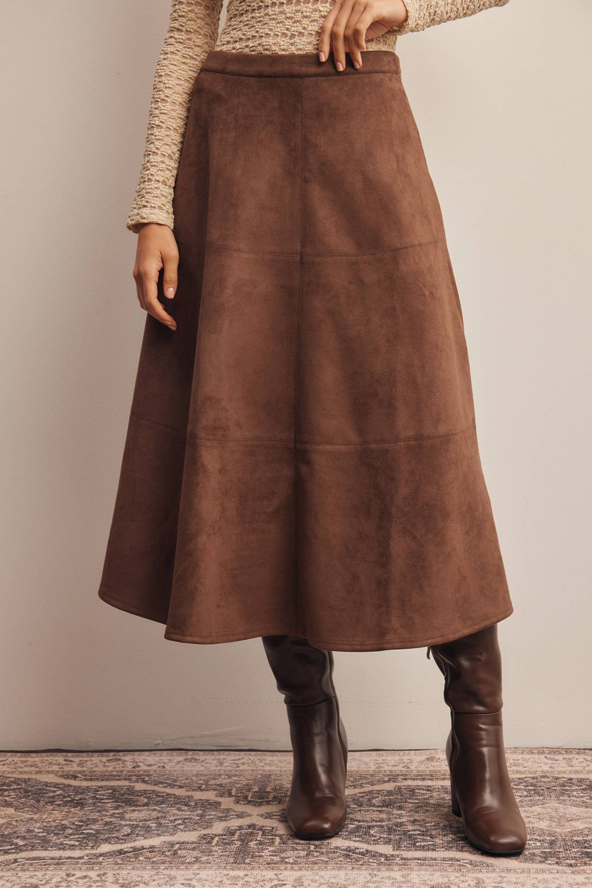 Suede A-Line Midi Skirt