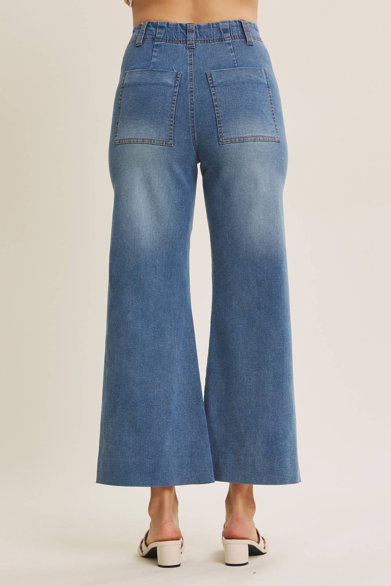 PINTUCK ANKLE LENGTH WIDE-LEG DENIM PANTS