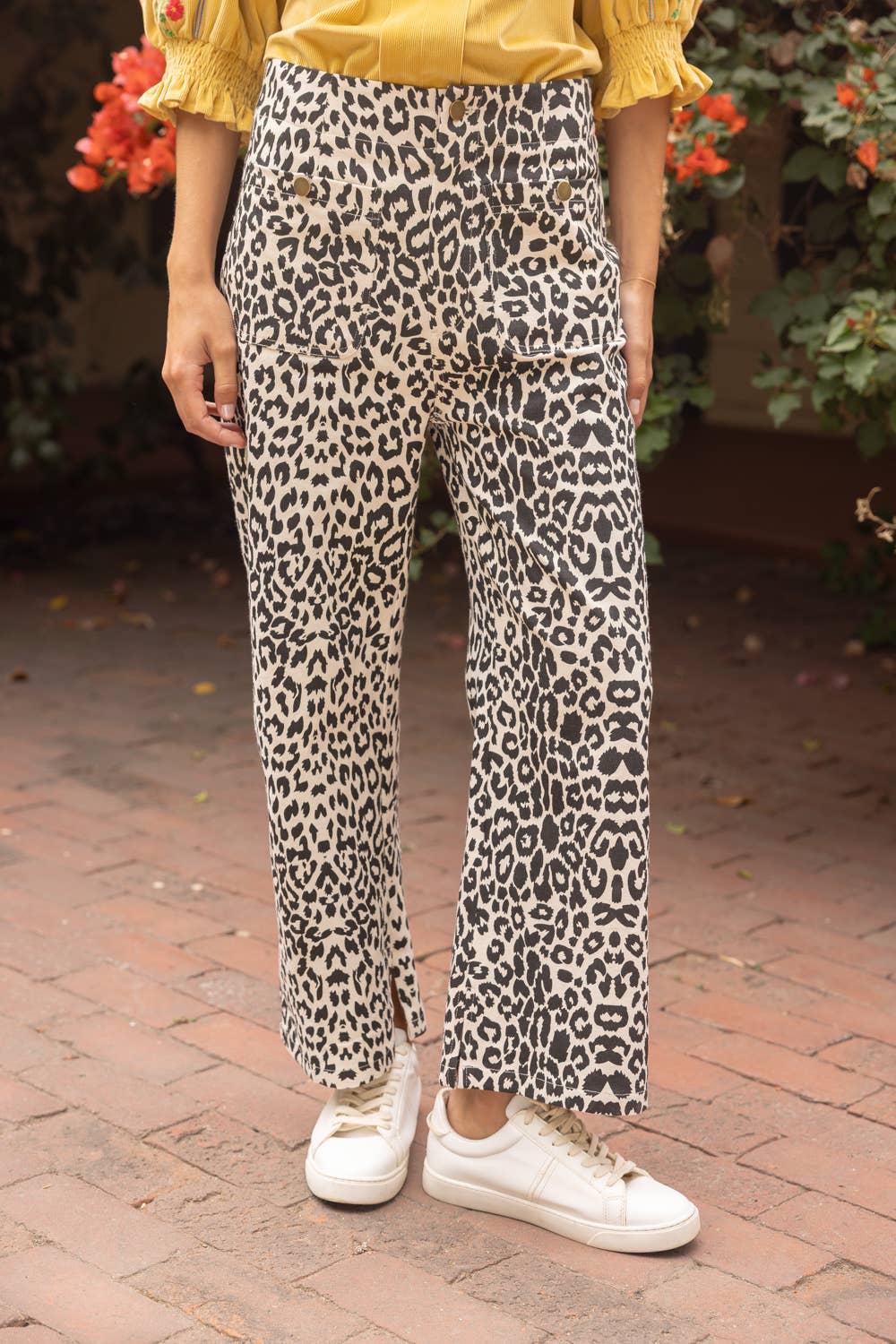36934 Double Pocket Animal Printed Wide Pants