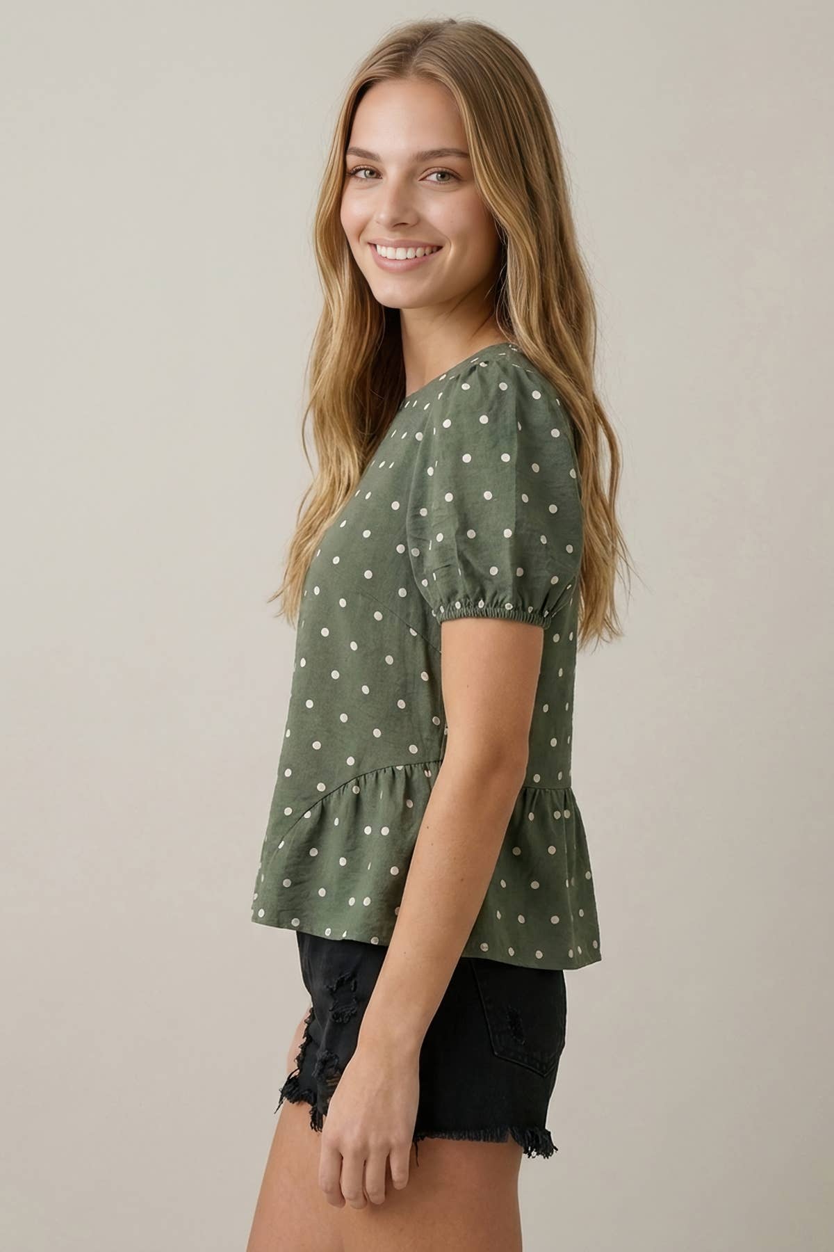 POLKA DOT PEPLUM BLOUSE