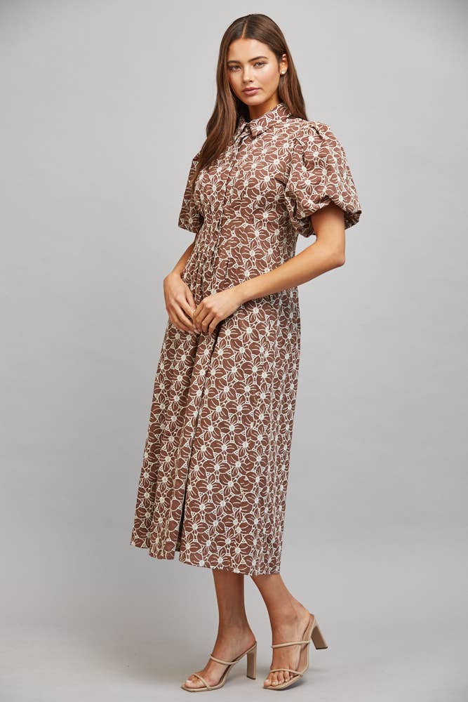 FLORAL EYELET MIDI DRESS
