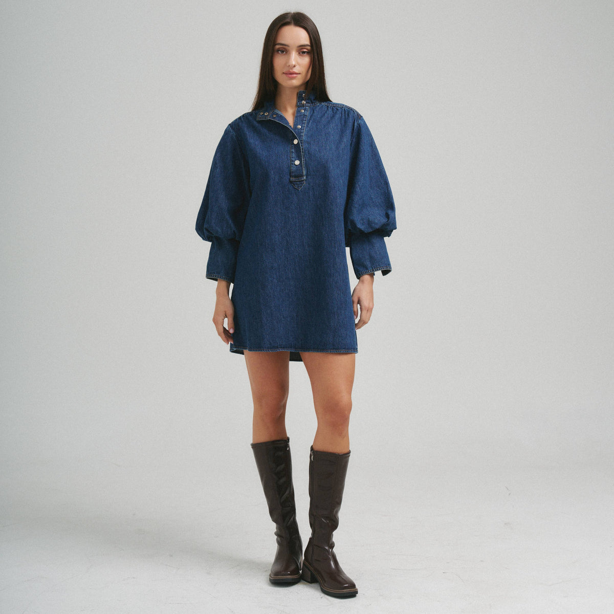 Quarter sleeve denim mini dress