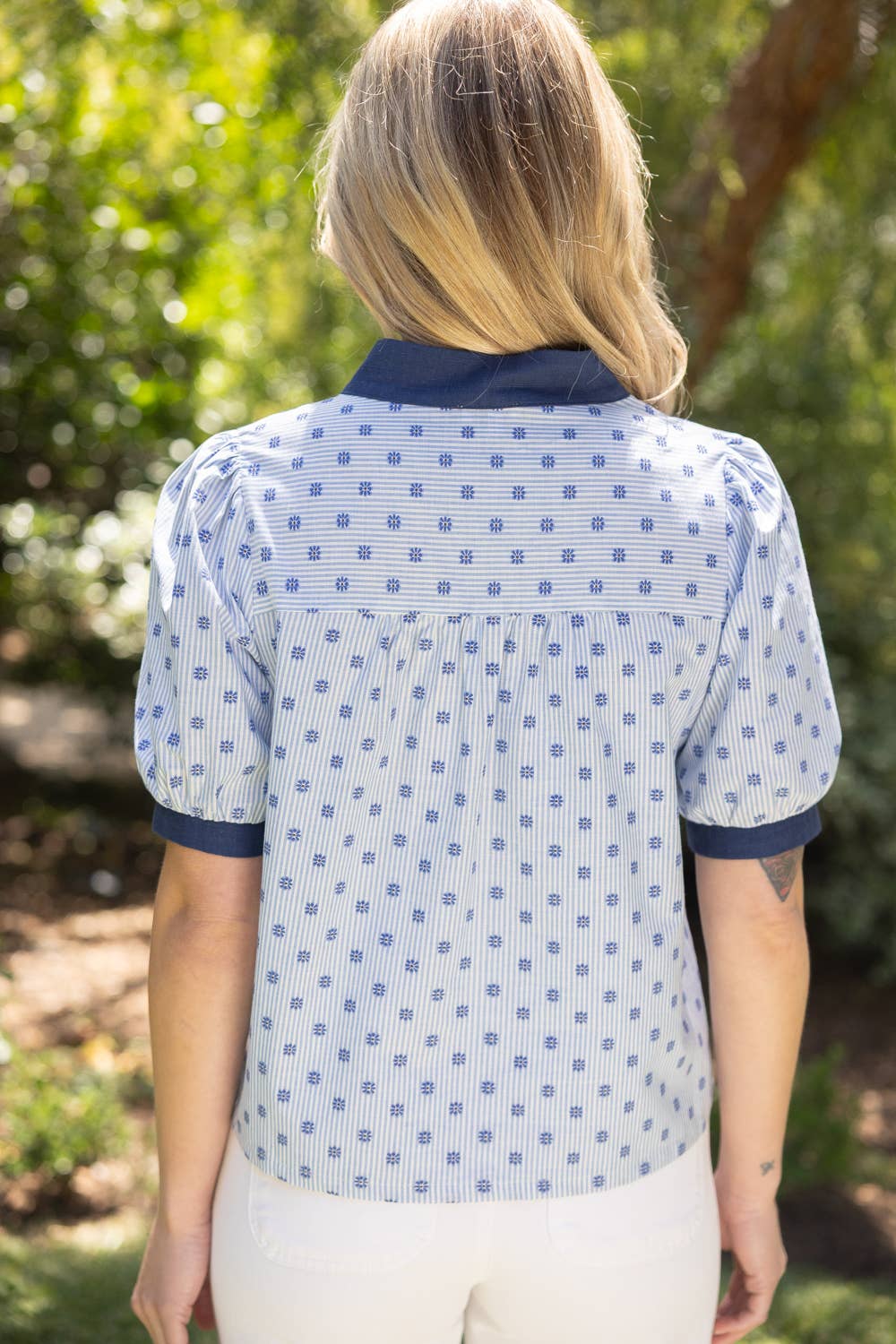 Embroidered Detail Stripe Top