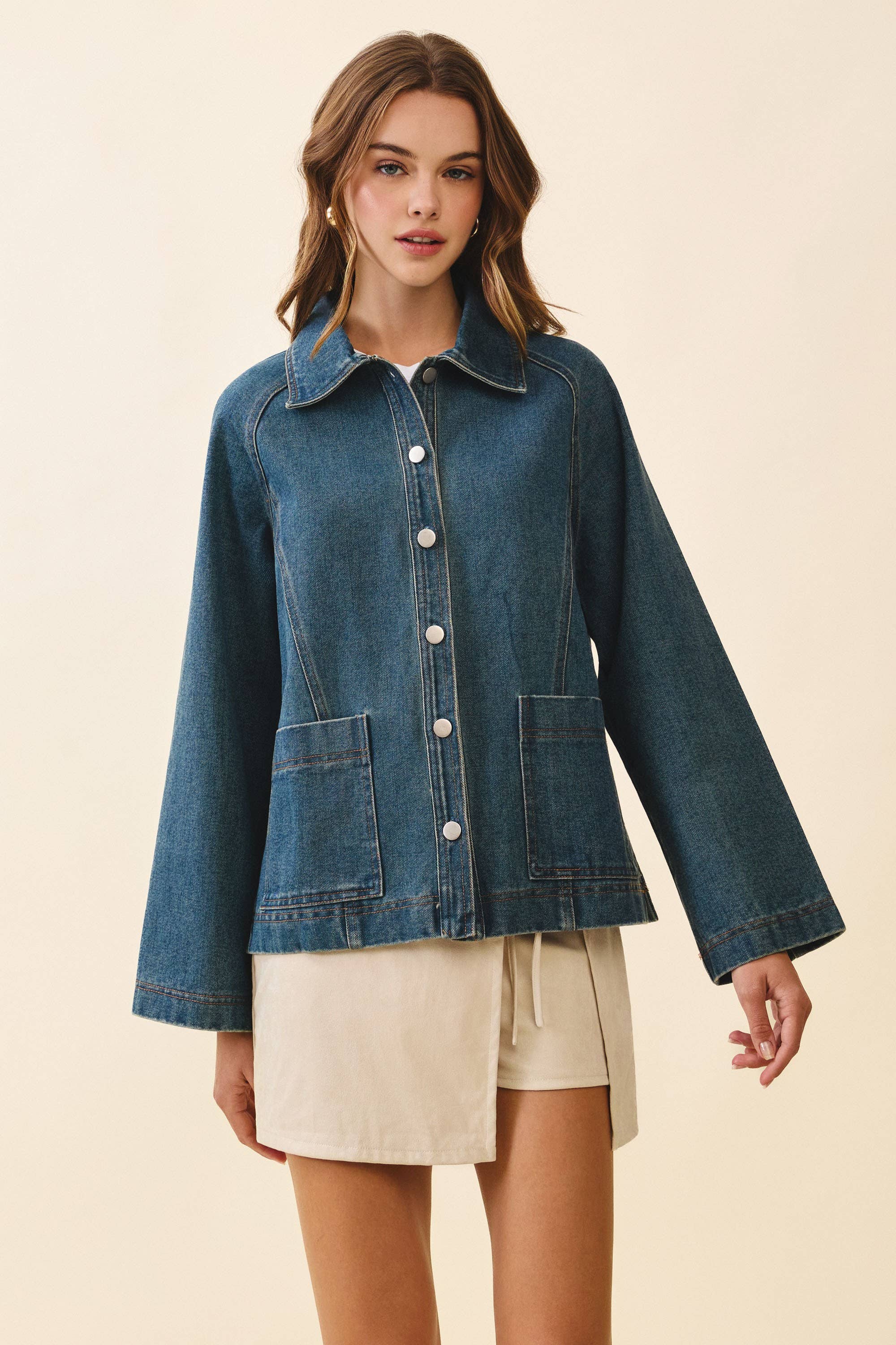 Spread Collar Wide Sleeves Jacket