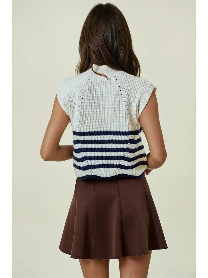 White and Navy Striped Knit Top